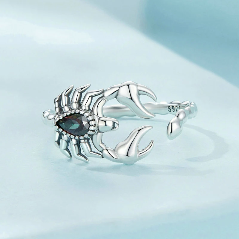 Dark Wind Retro Scorpion Opening Adjustable Engagement Ring women Personality 925 Sterling Silver Insect Premium Zircon  Rings