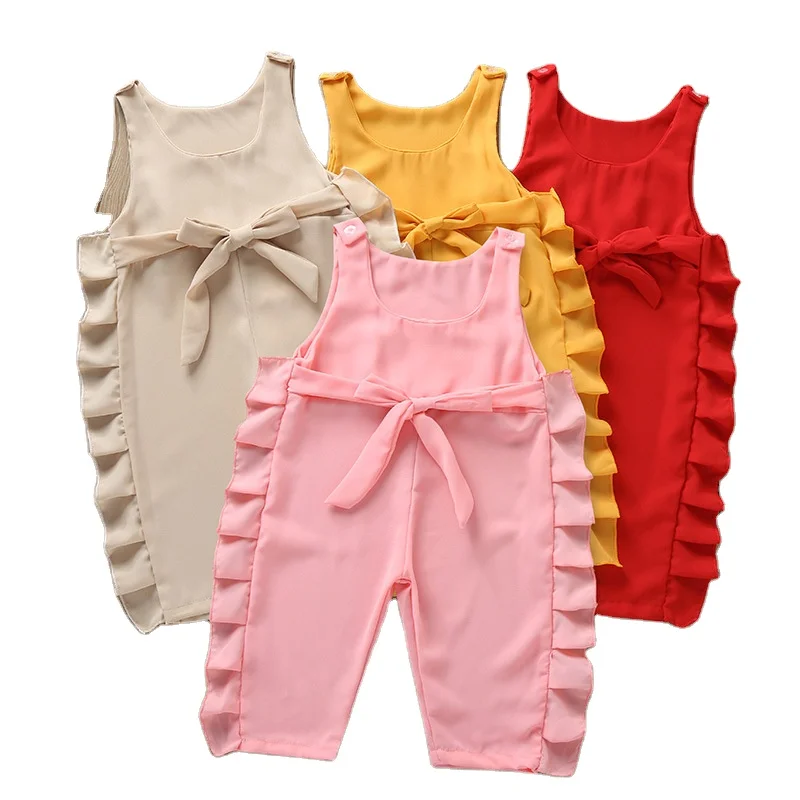 Fashion outfits Solid Color Apricot Summer Girl Suspender Pants