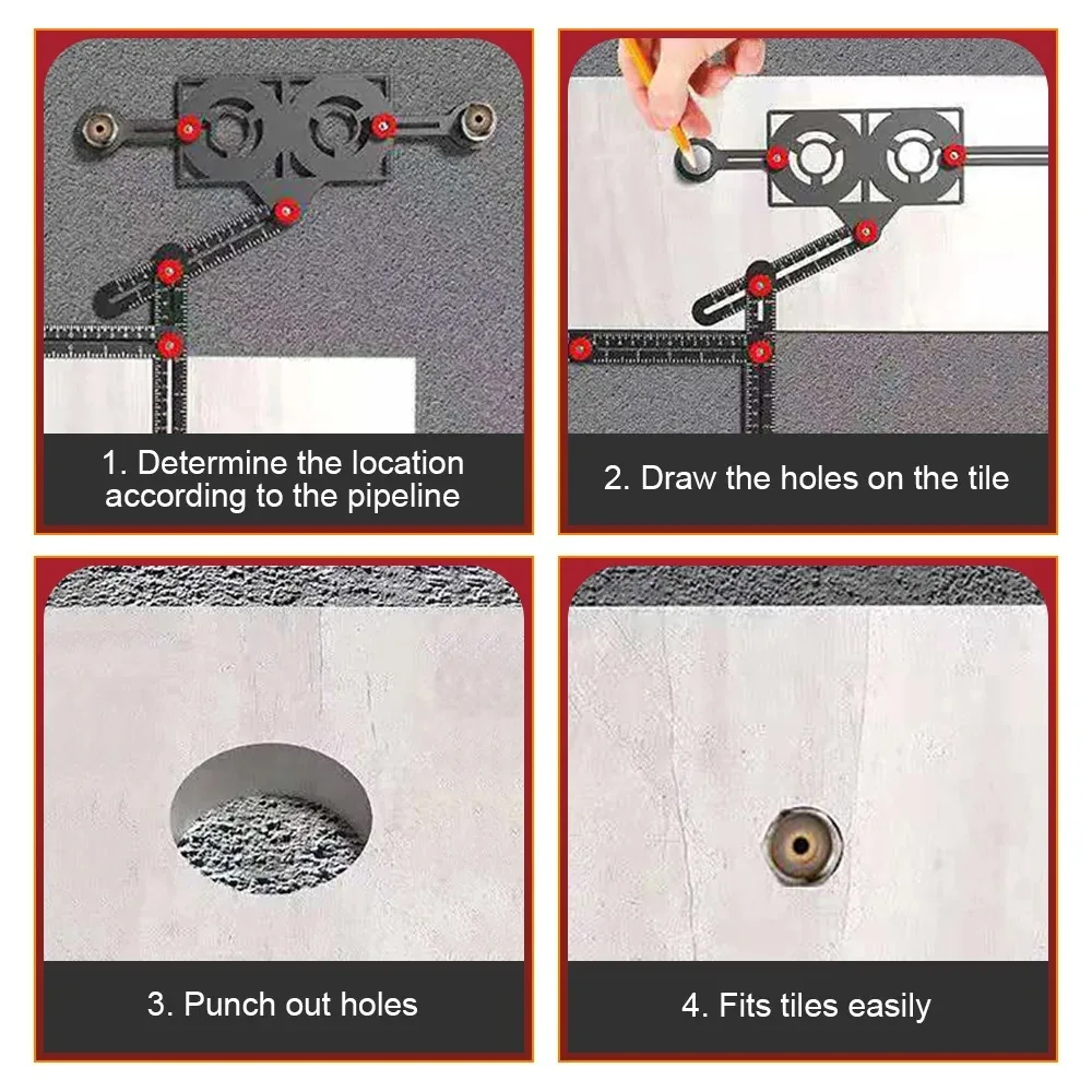 Multi Angle Measuring Ruler Folding Positioning Ruler Tile Flooring Punch Tool Universal Adjustable Tile Hole Locator Kits
