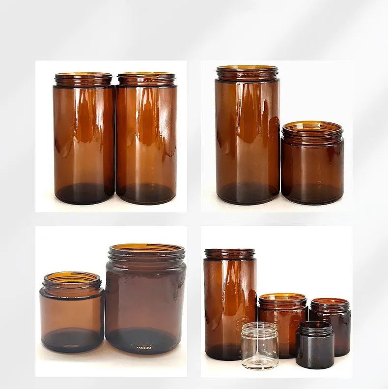 100ml 250ml 500ml 1000ml amber glass candle jar with black cap 16oz brown big mouth Soil sampling glass bottle