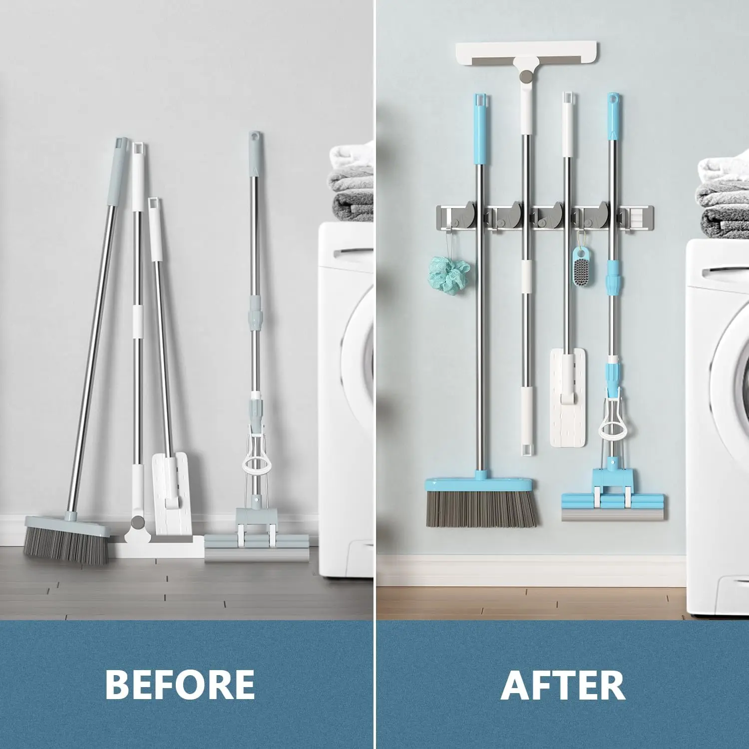 Mop Broom Holder Wall Mount Metal Organization and Storage Garden Kitchen Tool Organizer Wall Hanger for Home Goods