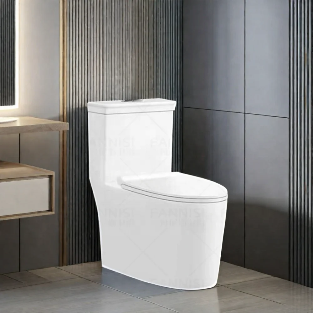 High Quality One Piece Chinese Ceramic Toilet with Comfortable Seat Floor-Mounted WC for Home Bathroom