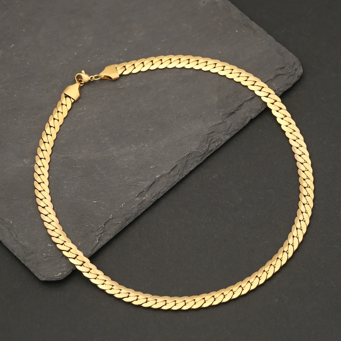 3 Piece Fashion Jewelry Sets 18K Gold Plated Stainless Steel Hip hop Thick Flat NK Chain Necklace Bracelet Earrings Sets Women