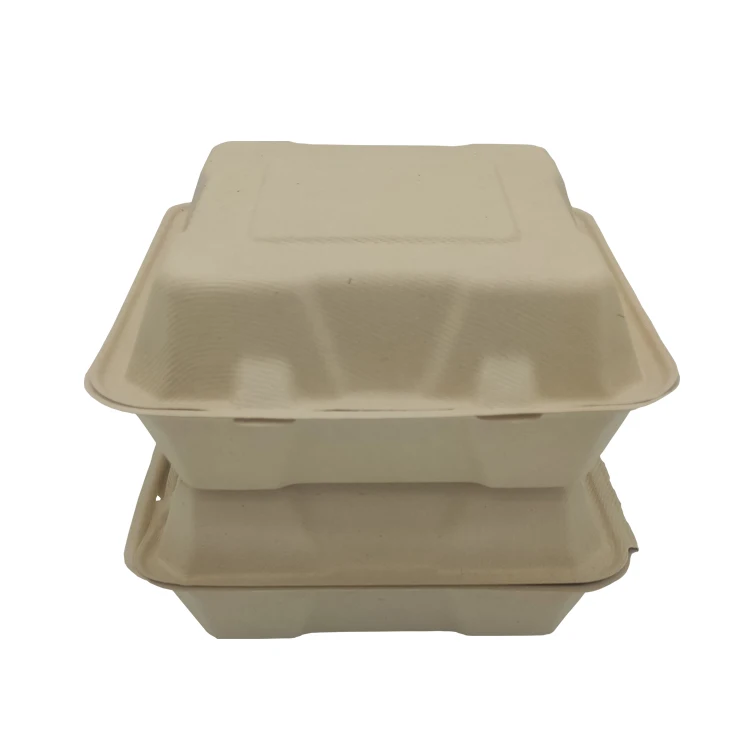 Eco-friendly Disposable Sugarcane bagasse pulp 8 inch clamshell