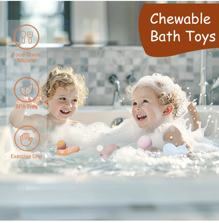 Custom Animal Silicon Baby Bath Toys Infant Child Bpa Free Soft Mold Bath Tub Toy Animal Kid Baby Spray Water Silicone Bath Toys