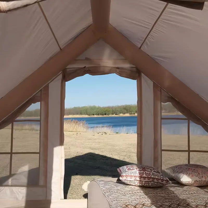 6.3 square meter integrated outdoor rainproof and warm camping inflatable tent