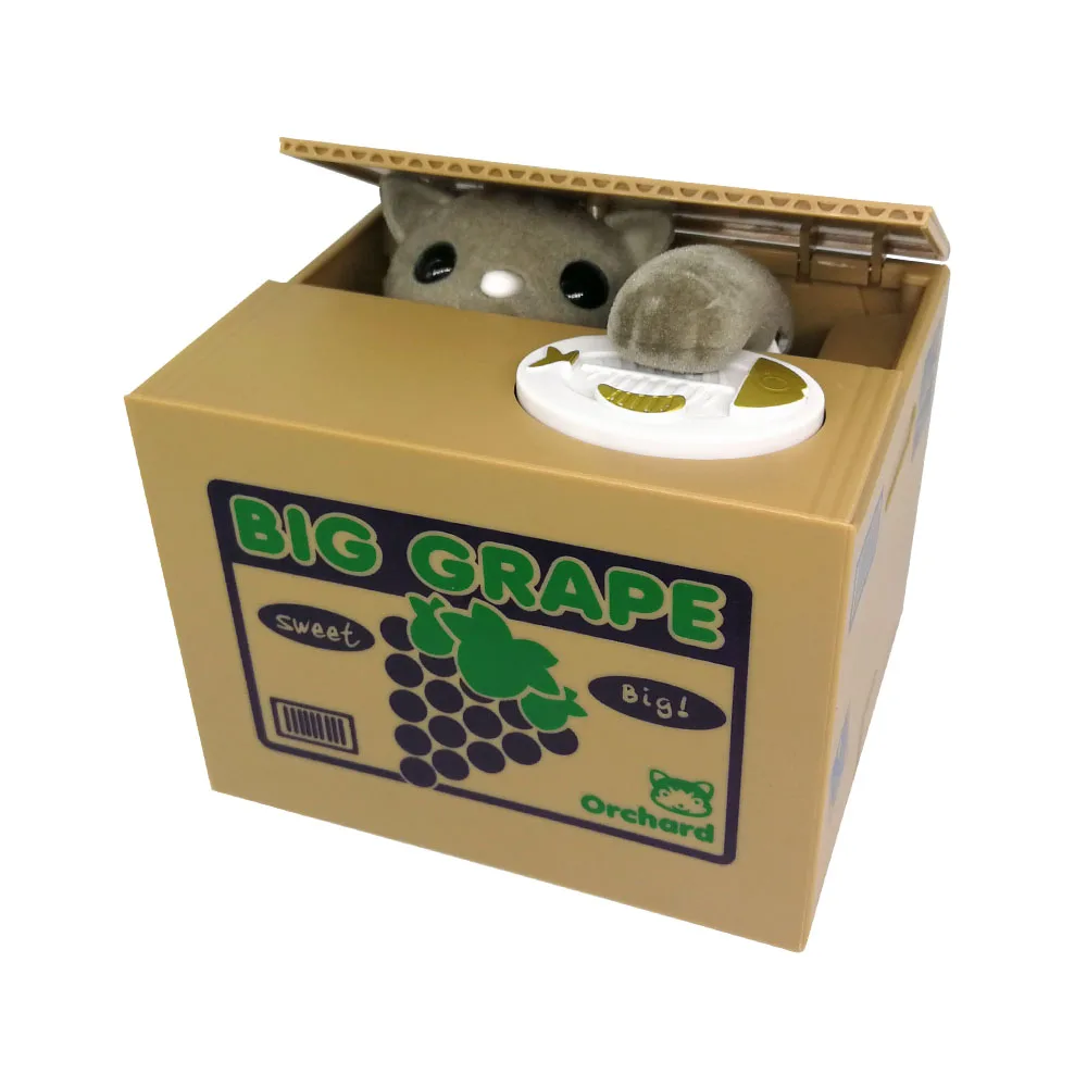 Cute Grape Cat Stealing Money Bank, Piggy Banks for Money Saving, Automatic Stealing Money Box Gift for Toddlers Children Kids