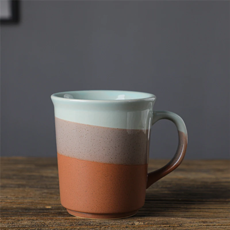 400ml  13oz Japanese style ceramic coffee mug retro personal handmade cup with handle vintage Coarse pottery mug