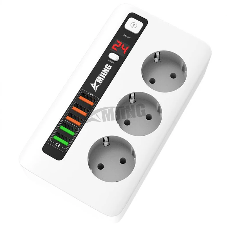 European plug 3 bit overload protection type c socket 3C2A fast charging power strip univers