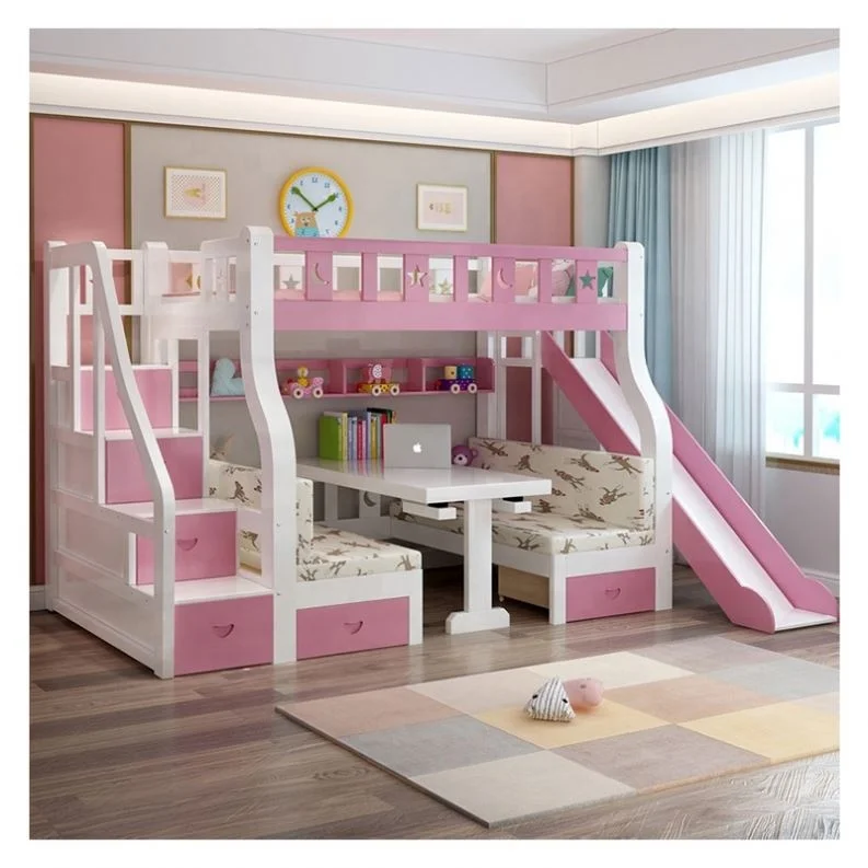 Popular Modern Design Kids Bed Room Kids Bunk Beds  Slide Wooden 3 in Children Loft Bed