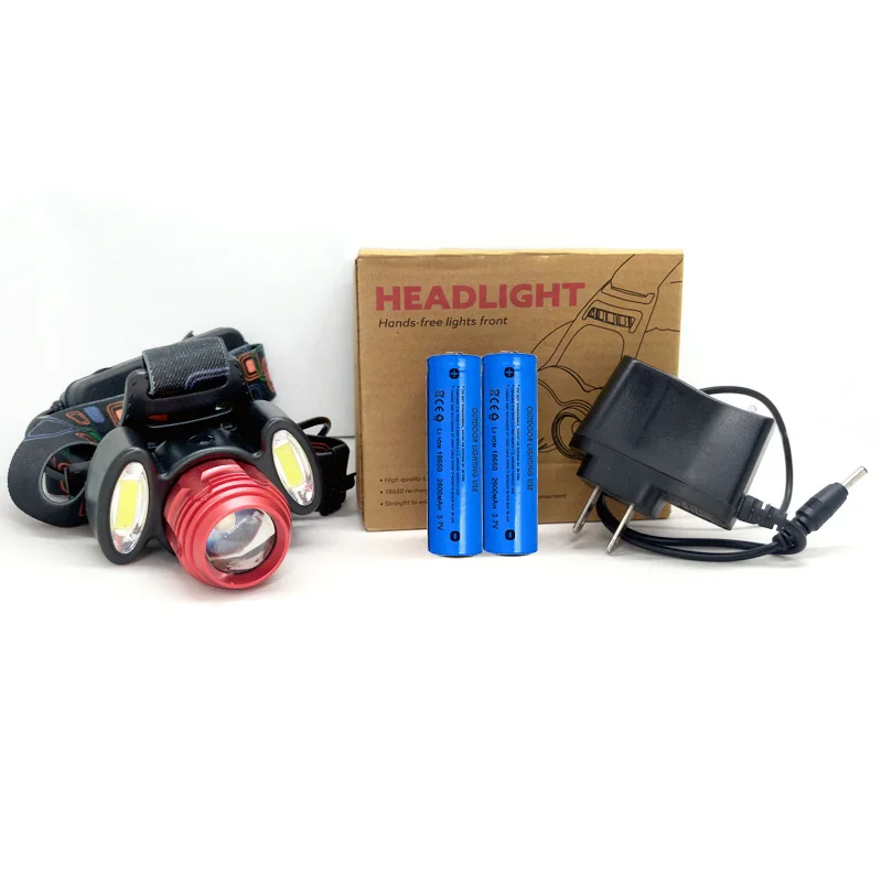 T3041 IP55 rechargeable 18650 lithium battery 1800 lumen rotated zoom cob triple led headlamp
