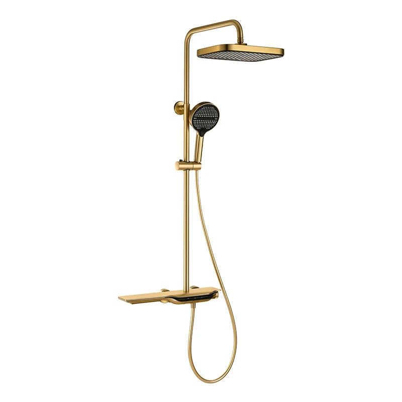 LED Light Shower Mixer Set Flow Exposed Smart Bathroom Shower Set with Piano Button Shower Thermostatic Bath Tap