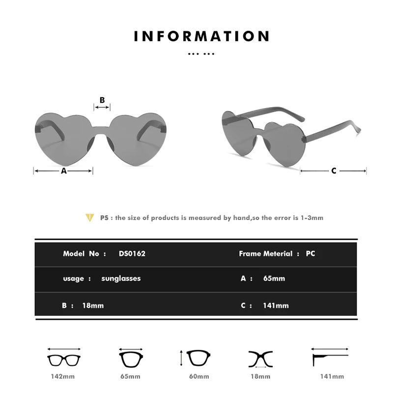 2021 Fashion PC Frame Fancy Custom Design Colorful Rimless Heart Shaped One-Piece Sun Glasses Sunglasses 2022