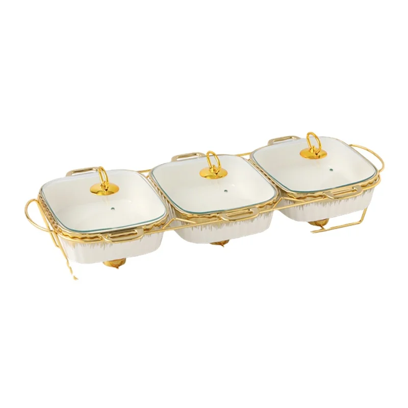 Wholesale 2024 new High Quality Ceramic Chafing Dish Casseroles Hot Pot Food Warmer Sets Of 3 Porcelain