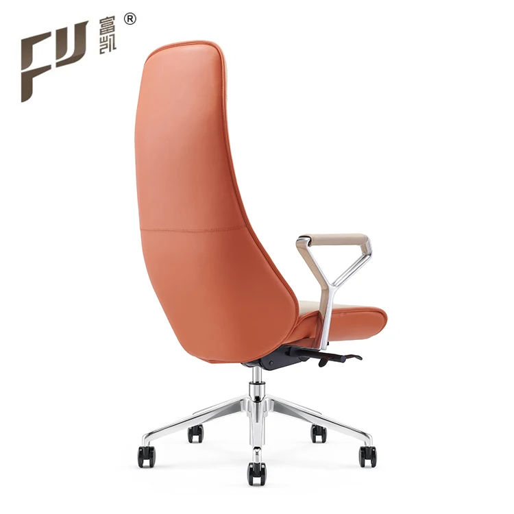 Luxury pu orange leather high back reclining adjustable swivel executive office chair with armrest