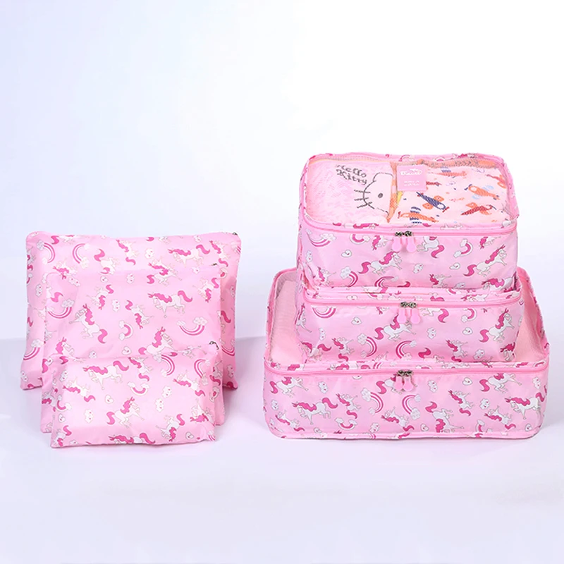 Promotional cheap price 6pcs luggage packing organizer set travel packing cubes with Laundry Bag Shoe Bag