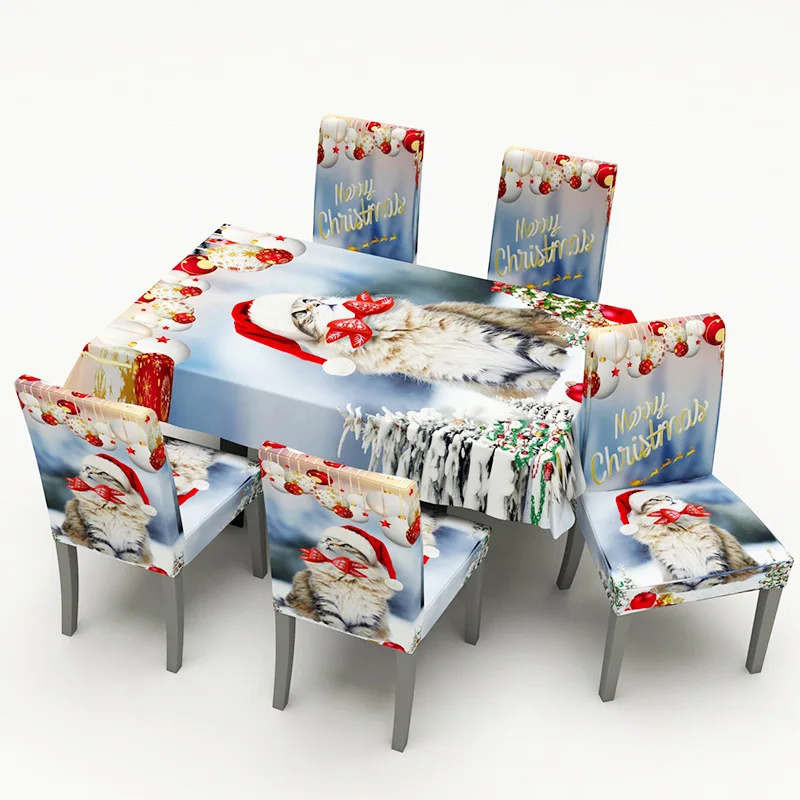 Веселье для рождественской вечеринки дома курица скатерть ткань оптовая торговля постельного белья из полиэстра и водоустойчивые напечатанные скатерти украшения Санта-Клаус