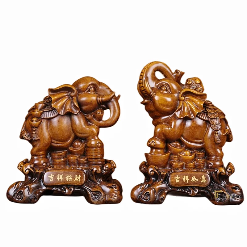 Customized Resin Crafts Elephant Statues Ornaments Lucky Feng Shui Gift Decoration Imitative Wood Elephant Sculpture