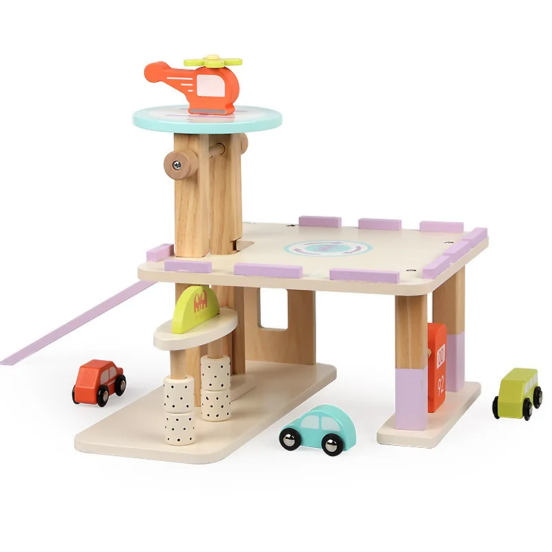 New Style Educational Wooden Housing Car Models Parking Game for Kids