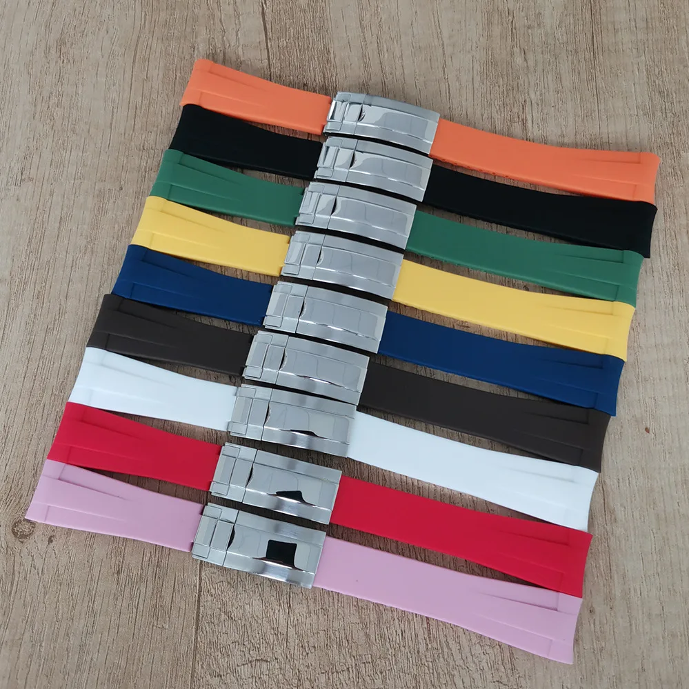 Watch accessories rubber non luminous watch strap 20MM * 18MM stainless steel single folding buckle silver steel buckle