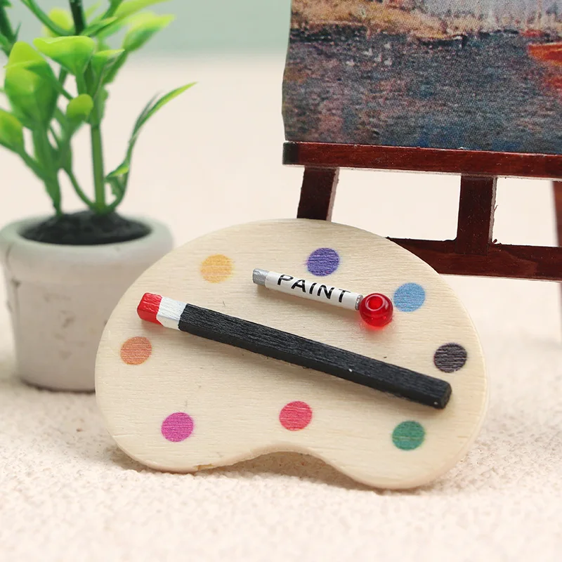 1:12 Miniature Artist Palette Paint Brush Model Toys Oil Paint Palette Paint Tray Dollhouse Palettes