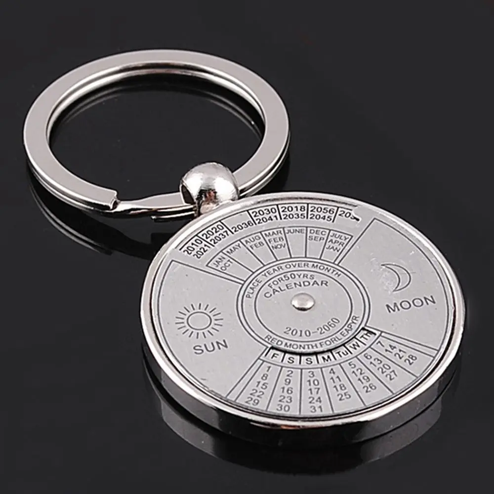 Hot Sell Mini 50 Years Perpetual Calendar Unisex Key Chain Unique Metal Car Key Holder Ring