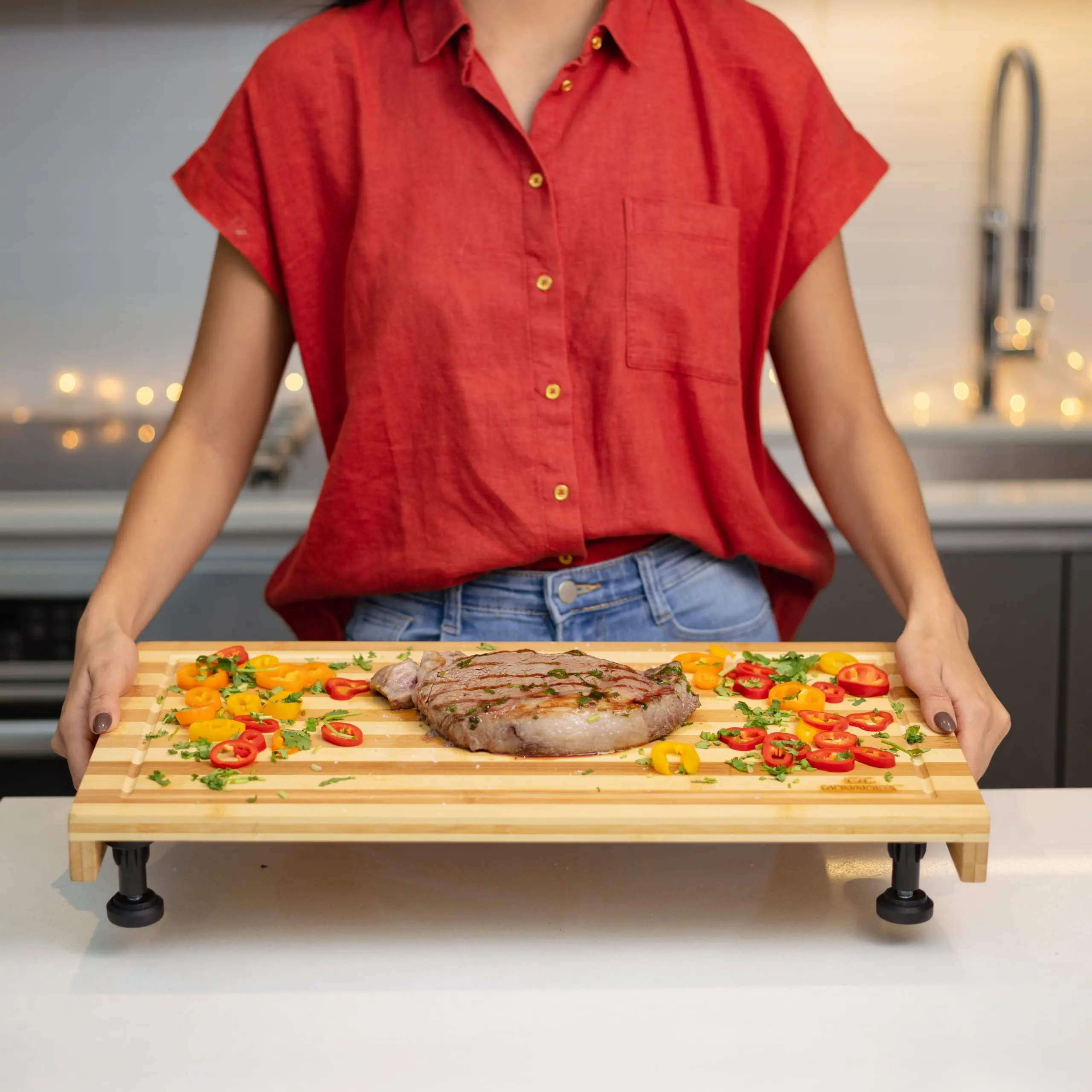 Premium Bamboo Stove Top Cover - Wood Cutting Board, Adjustable Boards Covers for Gas & Electric Stove , Elevated Workstation