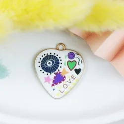 Wholesale Supply Metal Alloy Enamel Printing DIY Heart Charm Pendant Bracelet Chain Necklace Customized Accessories Jewelry