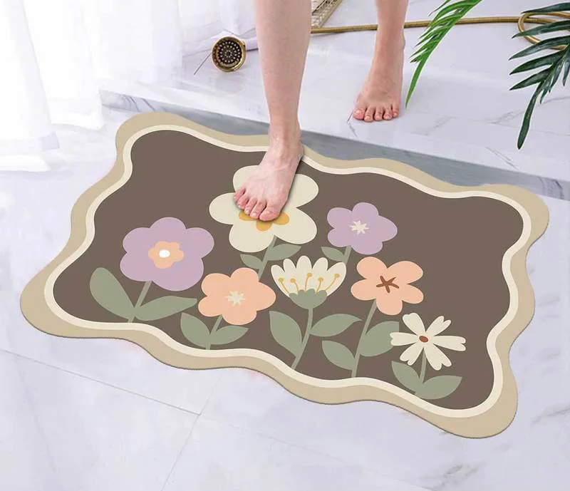 Modern minimalist small fresh flower foot mat bathroom absorbent quick drying foot mat foyer easy to clean soft floor mat