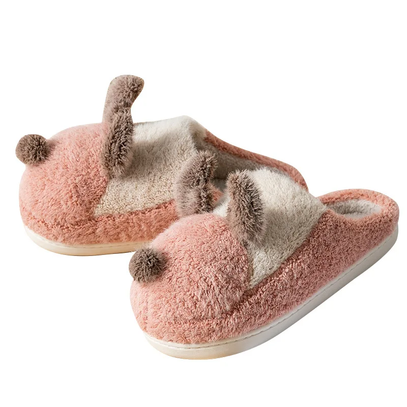 baiyi Cartoon cotton slippers plus velvet warm indoor shoes non-slip parent-child cotton slippers
