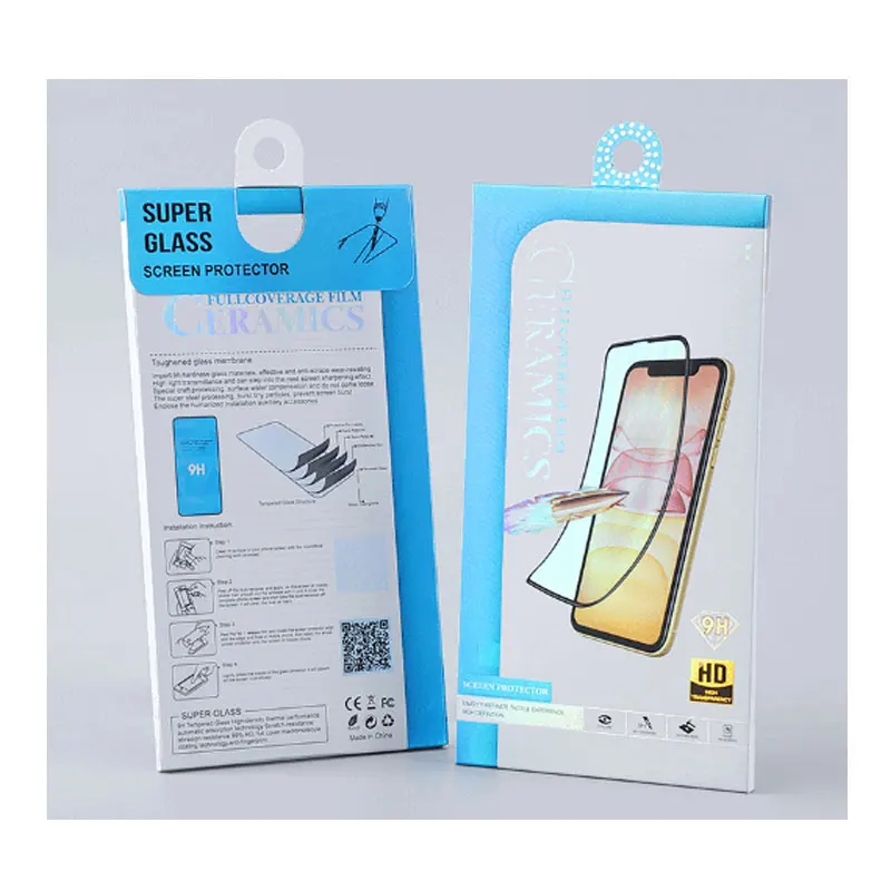 Premium Universal Tempered Glass Screen Protector Packaging Screen Protector Film Paper Box Retail UV Embossing