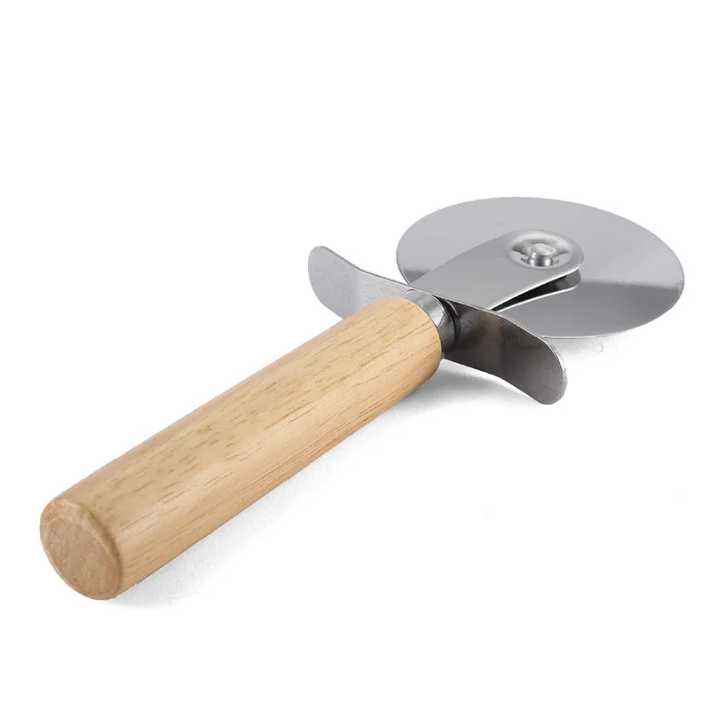 Stainless Steel Pizza Cutter Wooden Handle Hob Single Wheel New Crispy Pizza Cutter Pizza Mesquite Wheel Knife Baking Tools