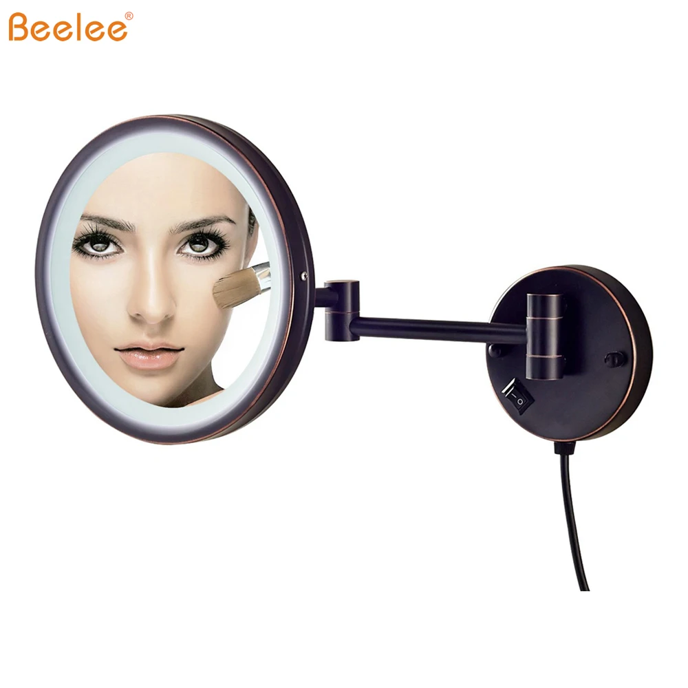 Beelee Bathroom Oil Rubbed Bronze Adjustable LED Lighted Wall Mount Cosmetic Shaving Mirror with 3X Magnification