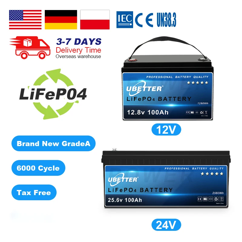 Grade a 12V 100AH Lifepo4 Battery with Smart BMS Plastic Housing Built-in Protection for Electric Vehicles and Boats