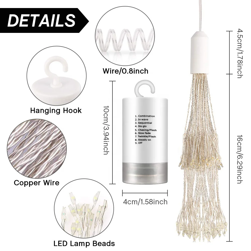 150 LED firework lights DIY led lights for Christmas indoor outdoor decoration battery operated hanging starburst light