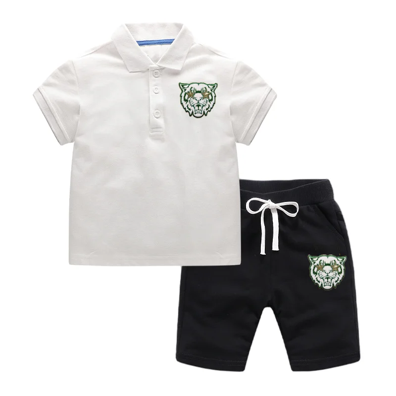Customized Design 2024 Summer Boys Clothing Set Solid Polo T-shirts Shorts Casual Children Clothing Set