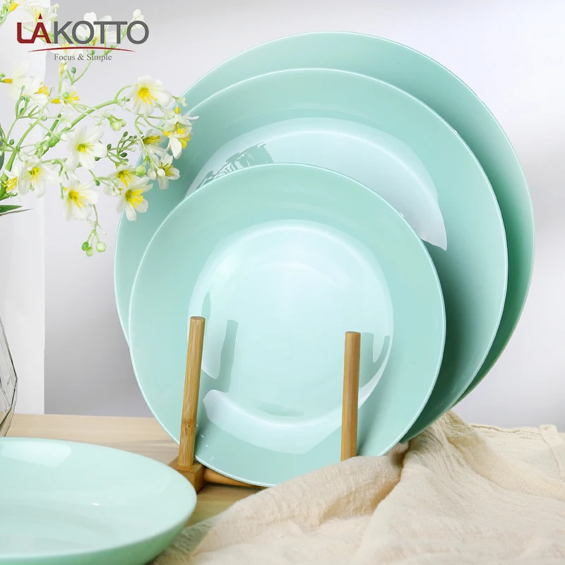 Фабричная оптовая продажа с логотипом кремово-Нефритовая 9 5 плоская тарелка зеленого и серого цвета Опаловая стеклянная посуда