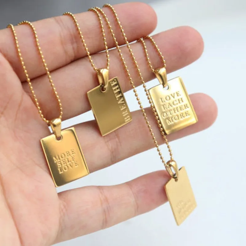 Hawaiian Pvd 18K Gold Filled Plated Plain Square Dainty Names Platejewelry Minimalist 18K Pendant Custom Necklaces