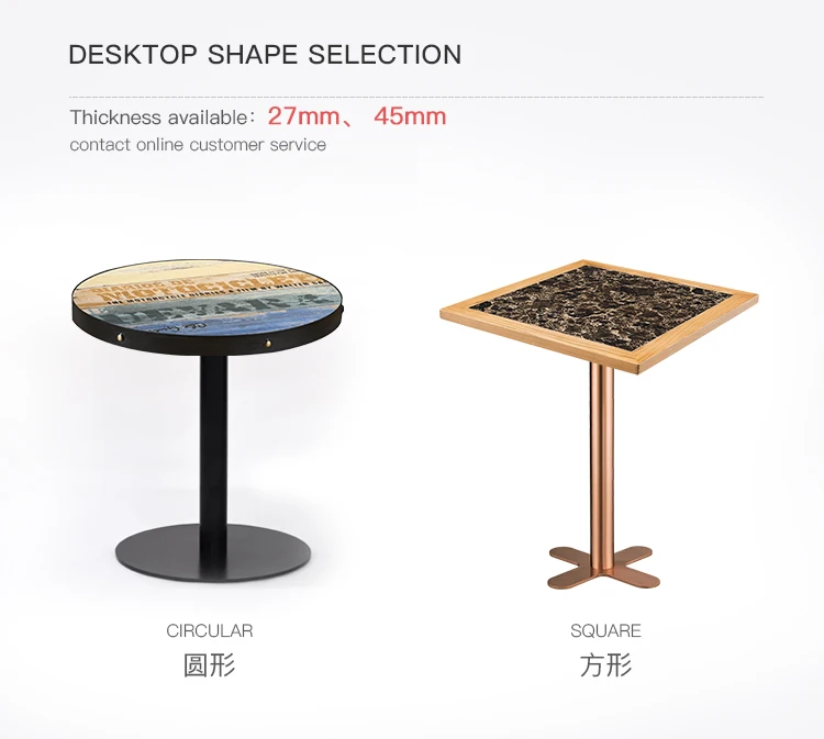 Restaurant table ceramic tile table top with solid wood edge round square customize sizes