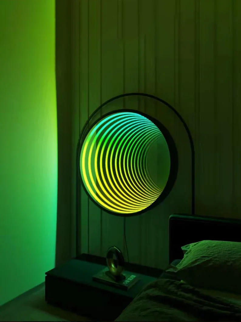 LED LIGHT Circle Infinity Mirrors For Wall Decor Retro Mirror Personalized Glass Decorative Hanging Mirror Gift