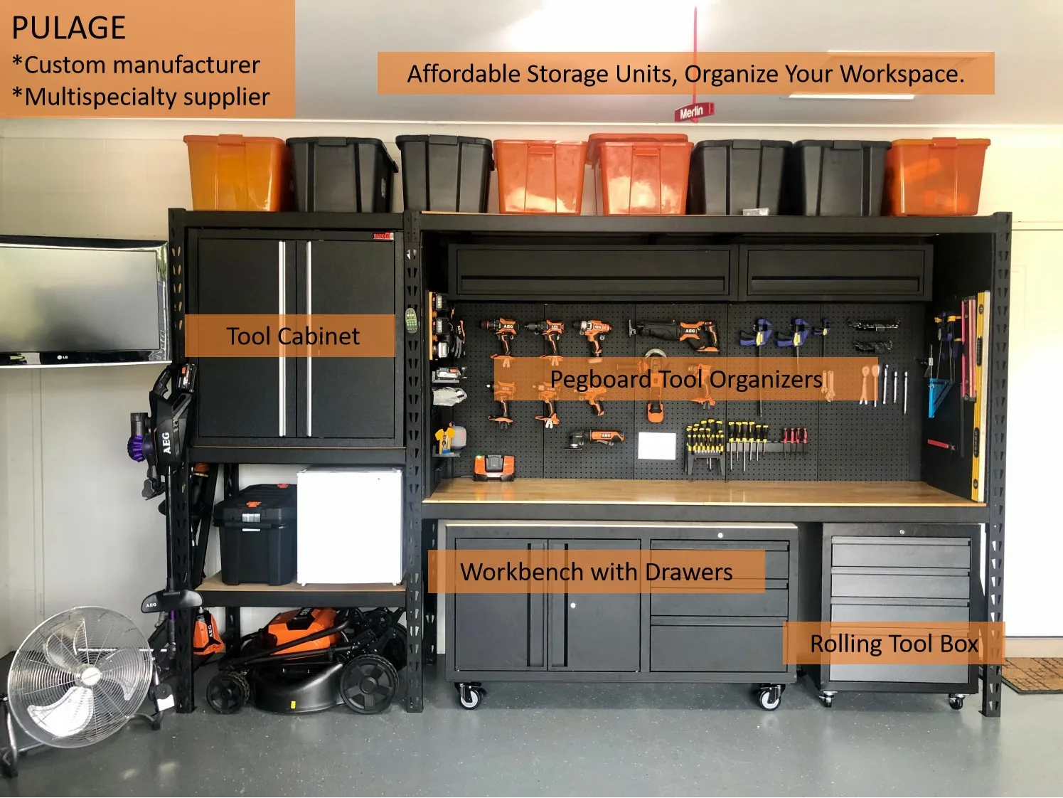 PULAGE OEM ODM  Mobile Tool Trolley Workbench Heavy Duty Steel Workshop Garage Combined Tool Cabinet For Efficient Storage