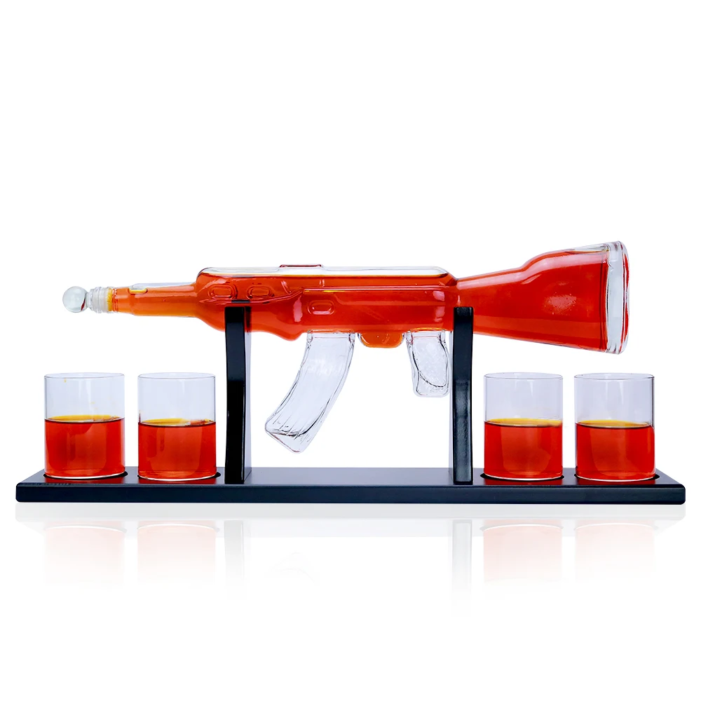 High borosilicate glass wine decanter gift set ak 47 gun whiskey decanter