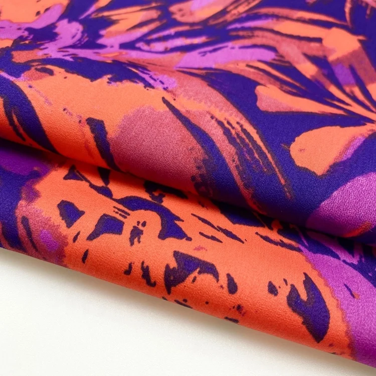 100% polyester red pink floral peach skin satin printed chiffon fabric for dress