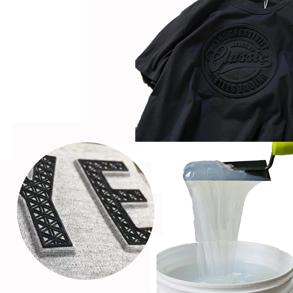 Made in China Embossing fabric garment raised 3D silicone liquid printed silica cloth embossed textile printing silicone
