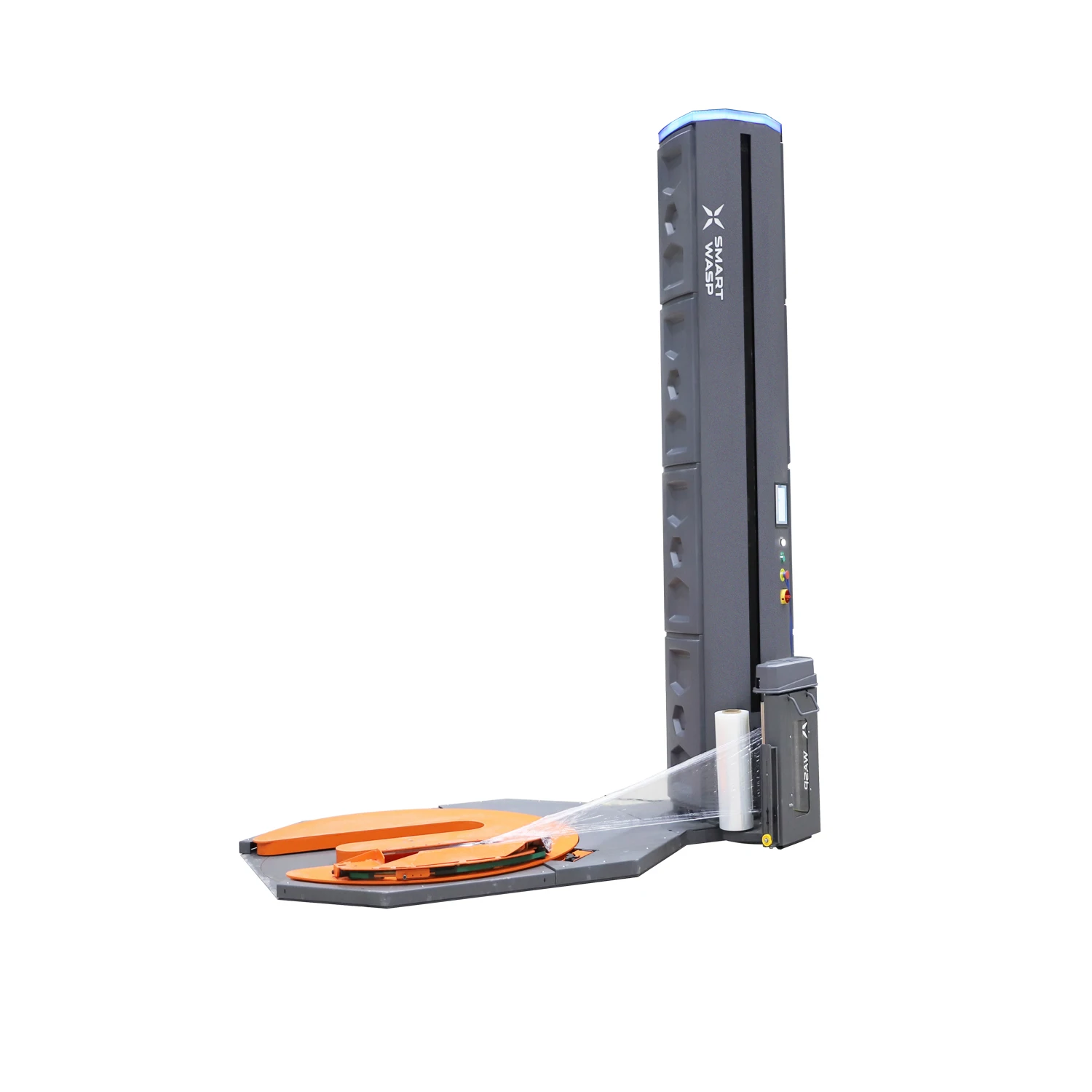 
SMART WASP SIEMENS CONTROL SYSTEM M/E shape turntable Fully automatic Pallet stretch wrapper, forklift channel 