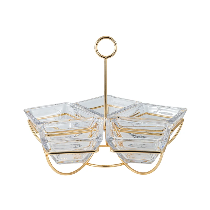 Hot sale 5 bowl decorative candy food crystal glass dried fruit plate with stand