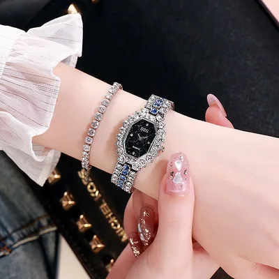 Luxury Full Diamond Square Golden Ladies Bracelet Watch Chain Clock Leisure Starry Sky Wrist watch Relogio Feminino