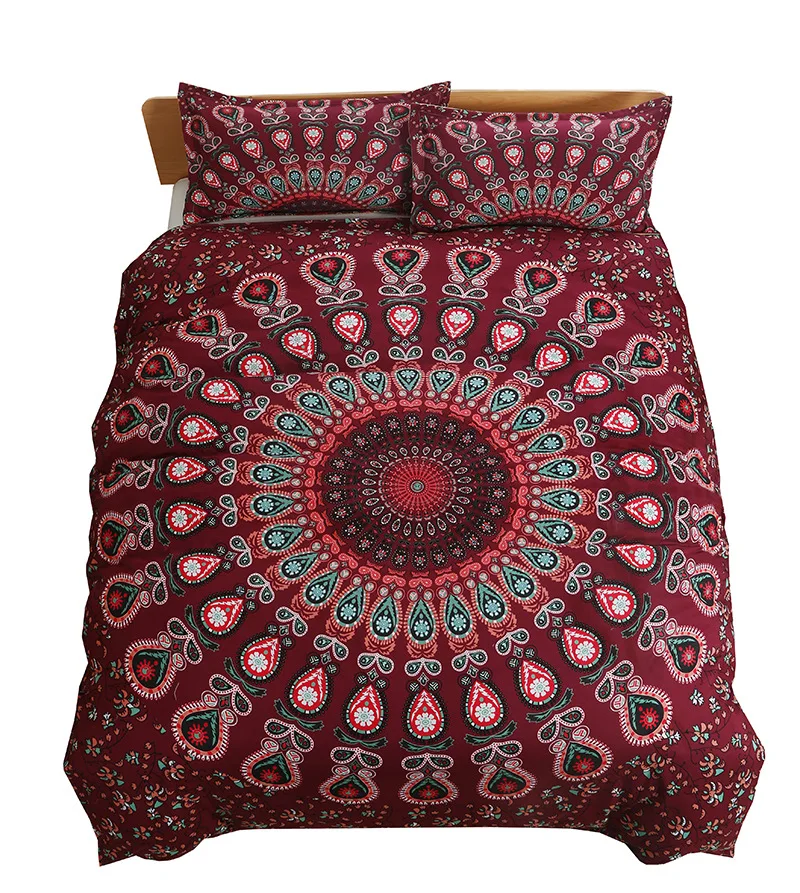 Mandala Bedding Set Blue Bohemian Duvet Cover 3pcs Microfiber Boho Hippie Floral Comforter Set Queen King Size with Pillowcases