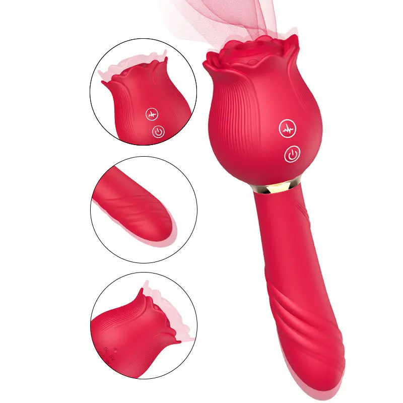 hot sale G spot 2 IN 1 rose vibrator for Female pussy stimulator clitoris tongue sucking vibrator AV Wand massager