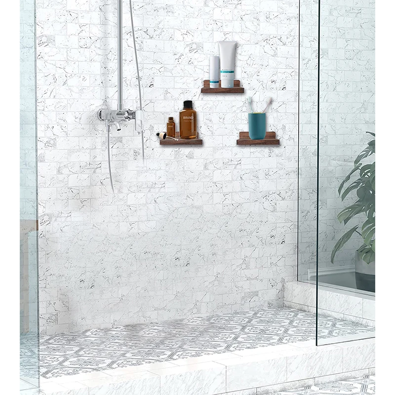 Walnut color Set of 3 Small Wall Shelves for Bedroom Living Room Bathroom Kitchen Decor Wooden Small Floating Shelf